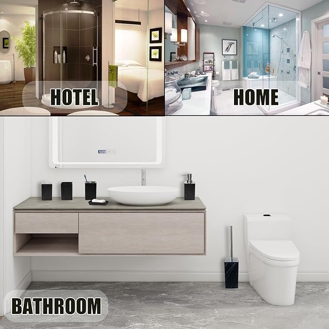 Bathroom Accessory-6Pcs Black Bathroom Accessories Set Includes Soap Dispenser, Toothbrush Holder and Cup, Soap Dish, Toilet Brush and Holder, Qtip Holder