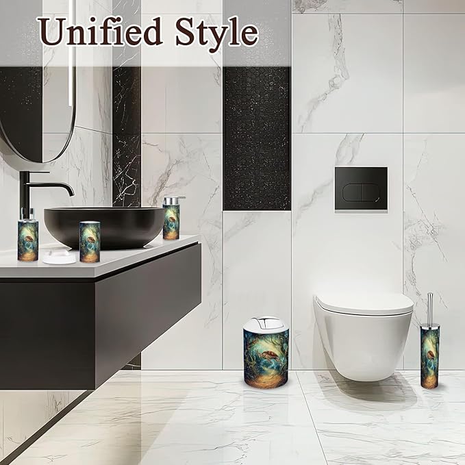 6 Piece Bathroom Accessories Set Turtle s Kelp Bubbles Wonder Trash can Toilet Brush Holder Toothbrush Holder Toothbrush Cup Soap Dispenser Soap Dish for Home