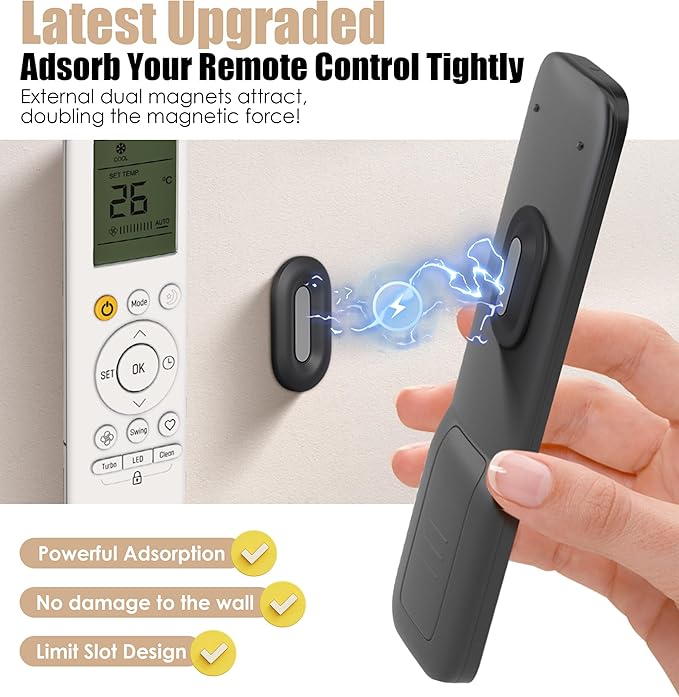 Nearockle Magnetic Remote Control Holder Wall Mount, 2025 Upgraded Smaller & Stronger Magnetic Silicone Remote Control Organizer TV Remote Charger Holder Caddy Back of TV (Black-4 Pack)