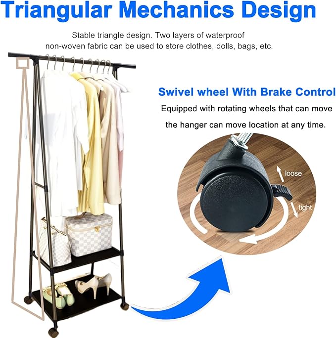 1pc Multi-Functional Metal Garment Rack With Wheels, Freestanding Triangle Storage Organizer For Clothes And Coats, Mobile Multi-Tier Shelf For Home, Kitchen, Wardrobe Organization, Portable Closets