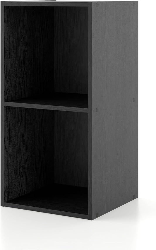 Homes: Inside + Out Apexa 2-Cube Storage Organizer Shelves, Stackable Wood Bookcase Fits Cubby Bins for Organization, Dorm Teen Room Decor & Home Office, Black