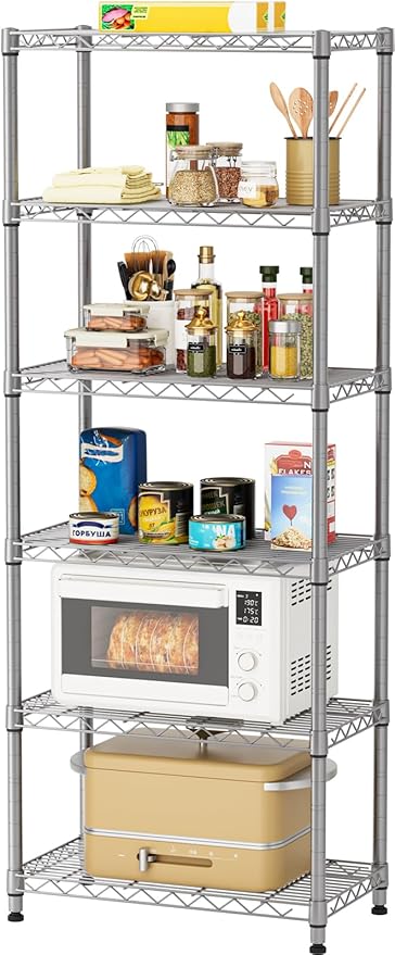 5 tire Shelves Storage Wire Shelving Unit Metal Shelf Adjustable Organizers Storage Shelving with Wheels for Bathroom Laundry Room Kitchen Pantry12”D x 22”W x 69”H Silver