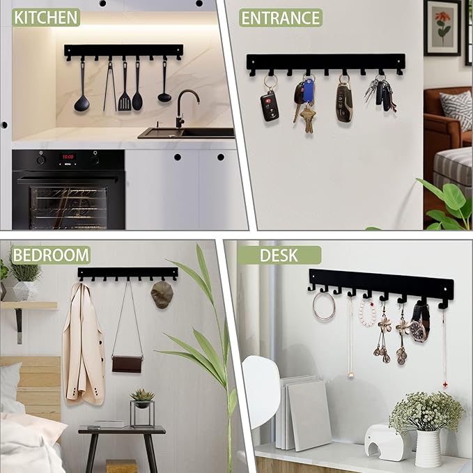 Key Holder Wall Mounted with 9 Hooks, Metal Key Organizer Rack, Black Key Hanger for Entryway, Kitchen, Living Room, Office, Doorway Decor (14 Inches)