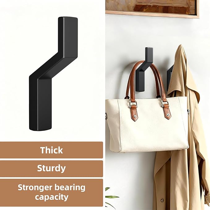 Heavy Duty Wall Hooks for Hanging, 40 lbs Single Coat Hooks & Towel Hooks Wall Mounted, Rust-Resistant Zinc Alloy Hooks for Bathroom, Mudroom, Door, Barn, Farmhouse (2, Black)