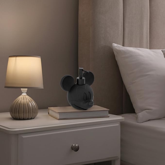 Jay Franco Disney Mickey Mouse Soap Dispenser - Black Resin Lotion Pump - Bathroom Décor