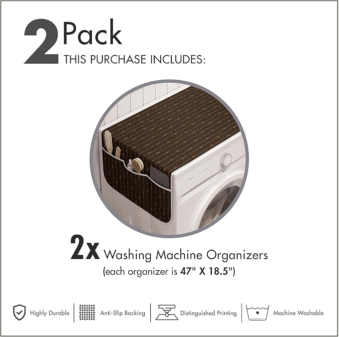Ambesonne Brown Washing Machine Organizer Pack of 2, Dark Brown Backdrop Image with Letterings Hope Love Fun Happy, Anti-Slip Cover for Washers Dryers, 47" x 18.5", Brown Cream