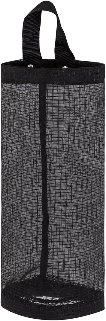 Bag Holder for Plastic Bags, 2 Pcs Polyester Grocery Bag Holder Plastic Dispenser Foldable Breathable Washable Hanging Mesh Garbage Bag Organizer for Kitchen Plastic Bag Storage (Black)