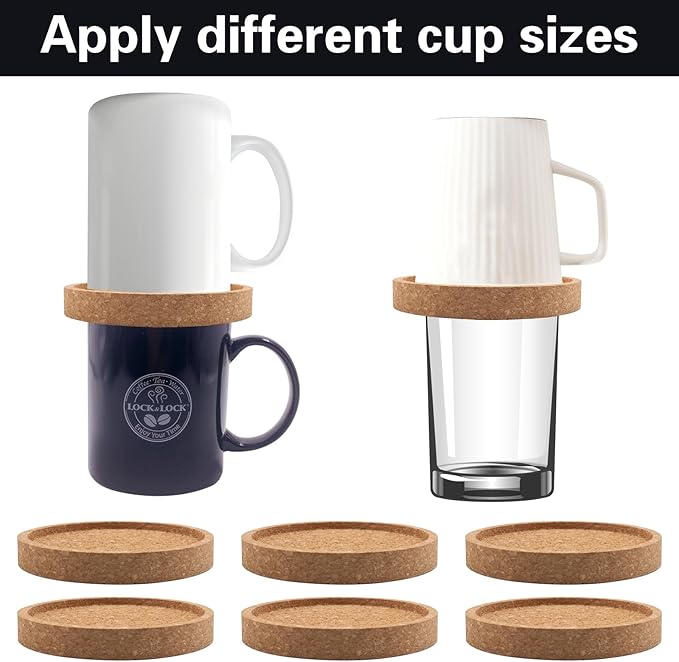 8 Pack Coffee Mug Stackers for 3.9'' Mugs, Cup Storage Accessories Cork Stackable Gadget Space-Saving Coffee Cup Organizers for Home Kitchen, Cupboard, Pantry, Office Tea Room (Brown)