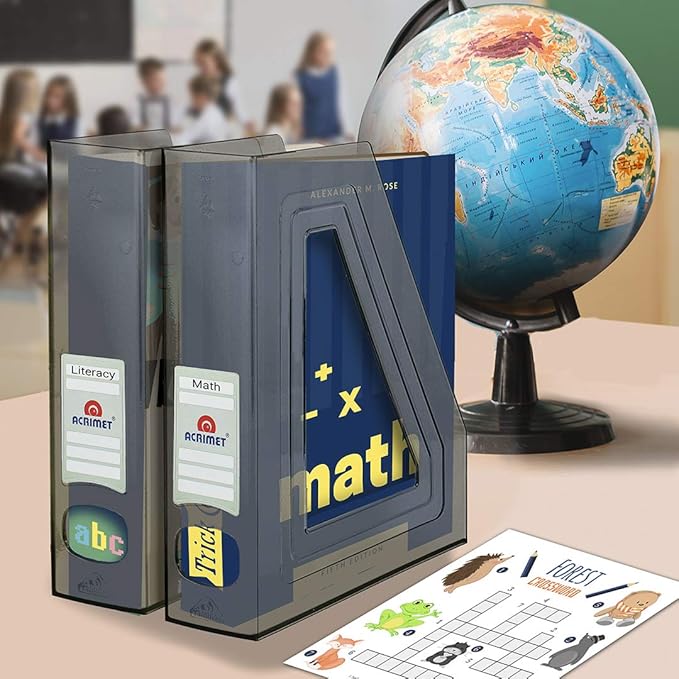 Acrimet Magazine File Holder – Vertical Rack for Documents, Folders and Mail, Durable Plastic Desk Organizer for Office & Home, Smoke (2 Pack)