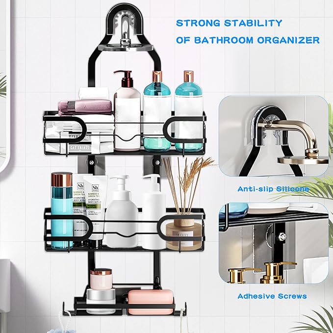 Shower Caddy Hanging, Shower Caddy Hanging Bathroom Shower Organizer, Long Bathroom Shower Organizer Hanger Rack with Hooks,Soap Holder