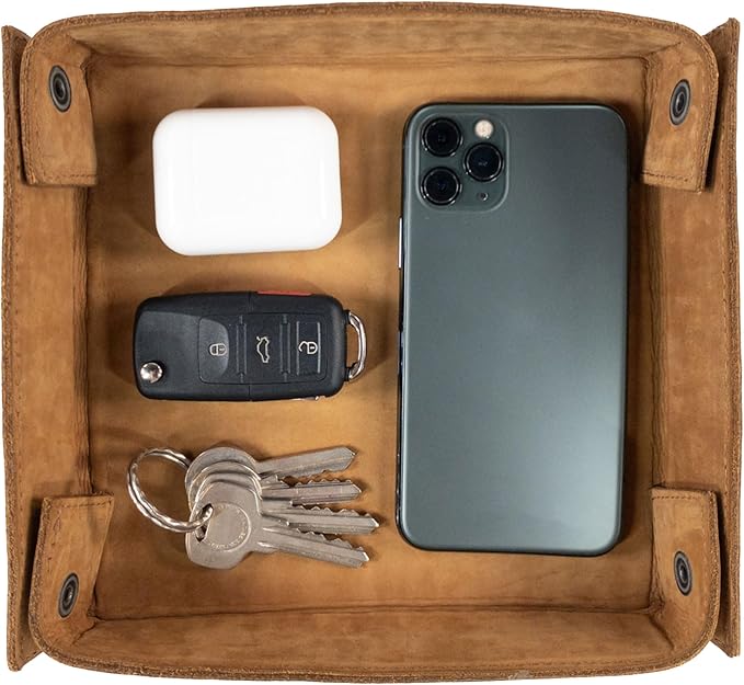 Hide & Drink, Leather Catchall Change Keys Coins Jewels Box Tray Big Storage, Handmade :: Old Tobacco