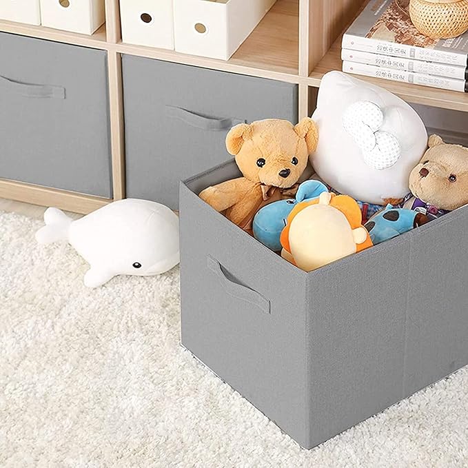 Basics Fabric Clothing Storage Bins - 10.6" x 10.6" x 11" - Collapsible Storage Cubes Organizer with Handles, Linen Foldable Storage Baskets Cloth Box Containers, Closet Organizers 6PC Grey