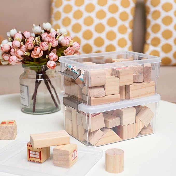Small Storage Bins with Lids 3.2 QT- 8 Packs Plastic Storage Containers for Organizing Stackable Clear Storage Boxes,Clear White