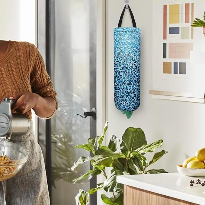 Hanging Plastic Bag Holder Dispenser Set of 2 Reusable Wall Mount Hanging Plastic Bag Storage Organizer for Grocery Bags,Glitter Leopard