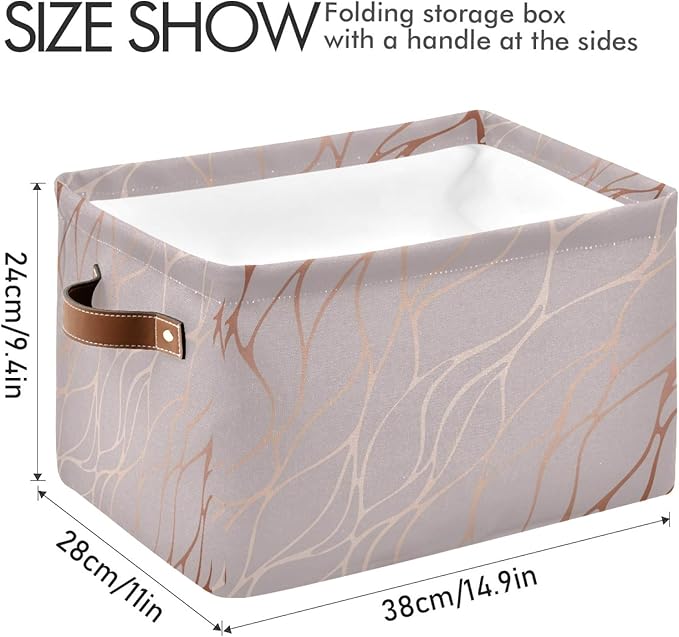 AUUXVA Storage Basket Rose Gold Marble Texture Storage Cube Box Durable Canvas Collapsible Toy Basket Organizer Bin with Handles for Shelf Closet Bedroom Home Office
