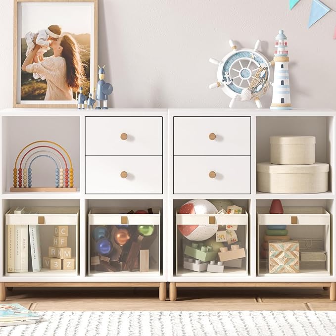Linen Closet Organizers and Storage, Closet Storage Bins Basket Organizer, Foldable Organization Baskets with Mesh Window for Clothes Towels and Toys, 10.75" x 10.75" x 7.5", Beige, 6 pack