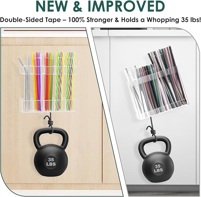 Straw Holder for Cabinet Door, 9.45âLarge Acrylic Reusable Tumbler Straw Organizer Storage Dispenser with Double Sided Adhesive,Under Cabinet & Wall Mount Drinking Straw Storage, Easy to Install