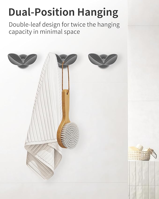 Decorative Coat Hooks Wall Mount, Unique Wall Decor Hooks for Hanging Towel Key Purse Hat Robe Clothes Cute Dual Leaves Hanger Hook for Bathroom Shower Closet Entryway Dark Gray 4 Pack