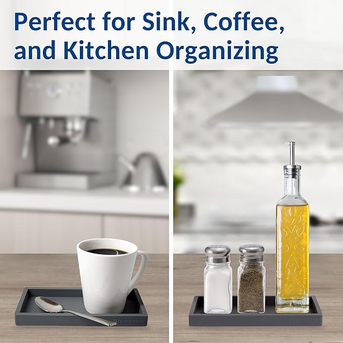Countertop and Vanity Tray - 2 PC Small 7.7" Silicone Bathroom Trays, Kitchen Soap Tray, Dish Sponge Soap Holder Kitchen Sink Organizer Caddy, Bathroom Counter Trays for Lotion Dispenser