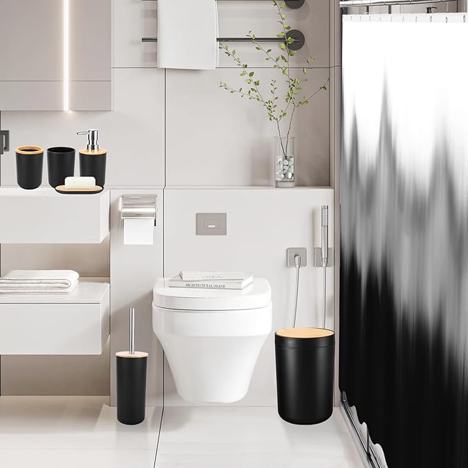iMucci Bathroom Accessories Bathroom Sets with Shower Curtain, Bath Towel Set, Trash Can, Toilet Brush, Soap Dispenser, Bathroom Accessories Set Complete
