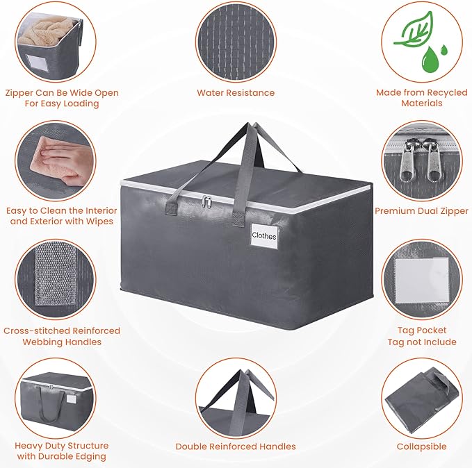 BlissTotes Large Moving Bags, Storage Bags with Zippers, Handles Moving Supplies with lids, Heavy Duty Totes for Storage Bags for Space Saving, Moving and Storing 93L, 6 Pack