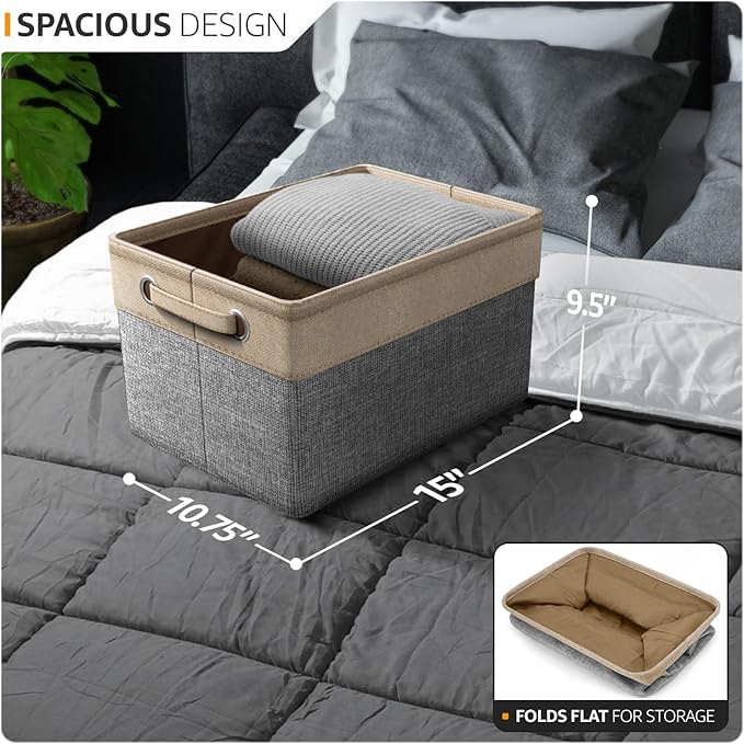 Sorbus Fabric Storage Bins for Shelves - 15 Inch Sturdy Collapsible Storage Bins with 2 Handles, Foldable Baskets for Organizing Home, Closets, Shelf, Toys, Clothes, Large Decorative Storage Baskets