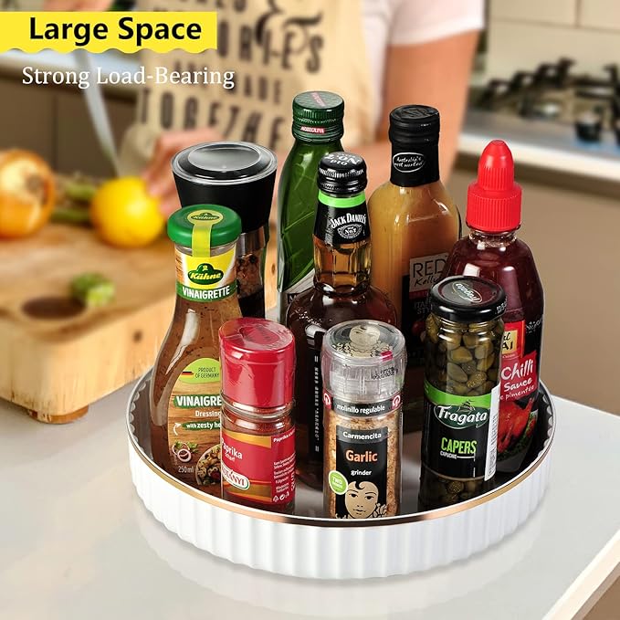 10 Inch Lazy Susan Turntable Organizer for Cabinet, Kitchen, Fridge, Pantry Organization and Storage, Bathroom, Makeup Vanity, Countertop, Under Sink Organizing, Rotating Spice Rack-White (1 Pack)