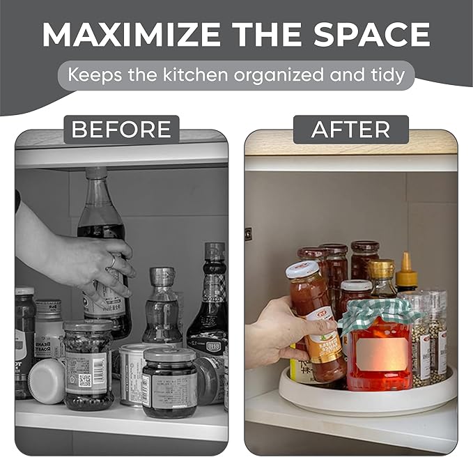 Pack of 4 10-inch Non-Skid Lazy Susan Cabinet Organizer Turntables - Durable Turn Table Organizers with Arc Thick Guardrail and Anti-Slip Perfect for Pantry, Kitchen, Bathroom, and Spice Storage