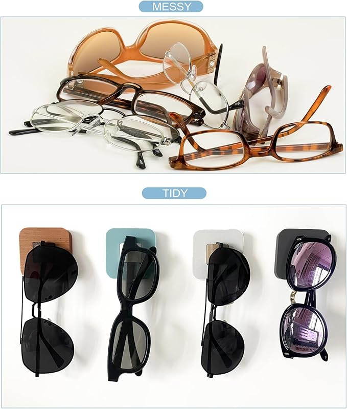 Sunglasses Organizer Wood Sunglasses Storage Wall Mounted Eyeglasses Holder Eyewear Display,Home Decor, (2pcs-Lake Blue-Short-Sunglass Holder)