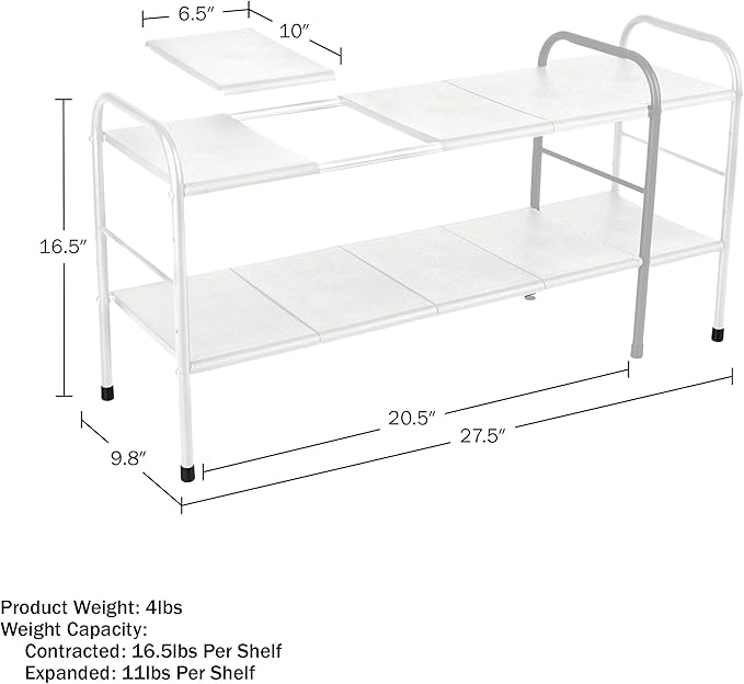 Under Sink Organizer - 2 Tier Adjustable Shelf Organizer with 8 Removable Panels - Kitchen or Bathroom Under Sink Organizers and Storage by Home-Complete (White)