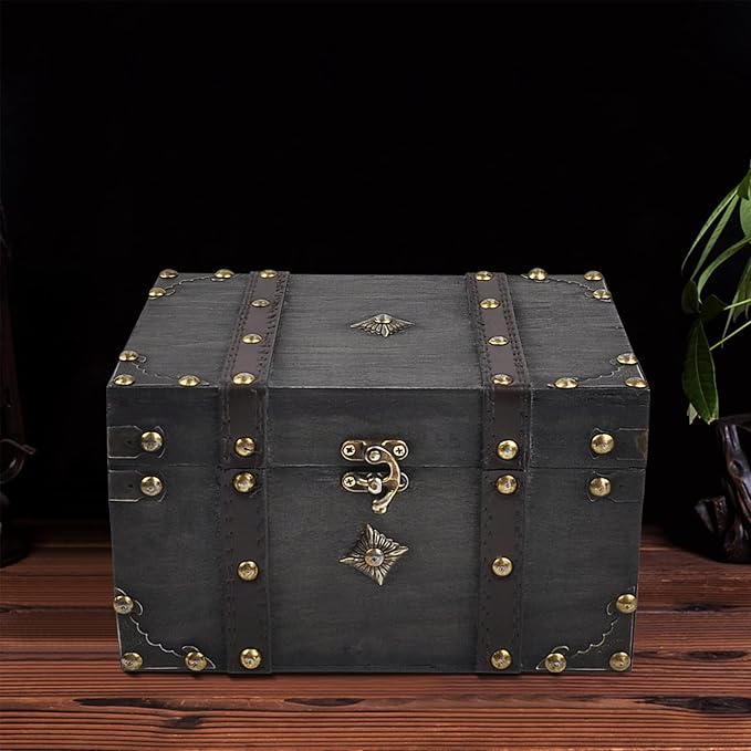POWER UNICO FLOWER Vintage Treasure Lock Storage Box â Handmade Wooden Decorative Chest, Perfect Keepsake Box for Home DÃ©cor, Jewelry, Trinkets and Gift Storage (301-Combo2)