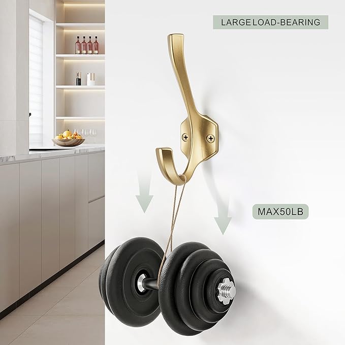 AVICCI 5 Pack Coat Hooks Matte Gold Towel Hooks Robe Hooks for Bathroom Living Room Bedroom Hanger for Robe Dressing Room