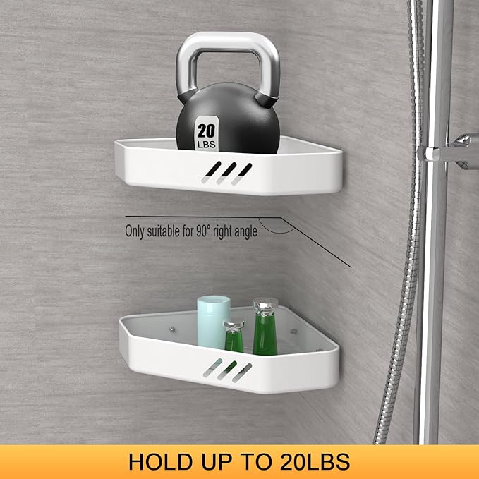Ibergrif M34034W Bathroom Corner Shelf, Shower Caddy Corner, Bathroom Storage Shower Organizers, Self Adhesive or Wall Mounted, 2 Pack White