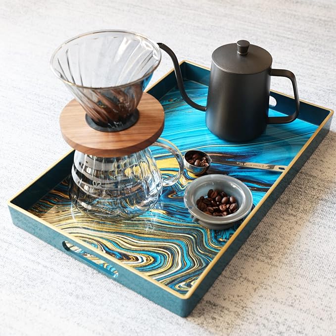 Spsyrine Serving Tray, Marble Decorative Tray Plastic Rectangular Coffee Table Tray for Living Room, Storage, Kitchen, Ottoman, Bathroom Decor. 15.6â X 10.2" LJRE