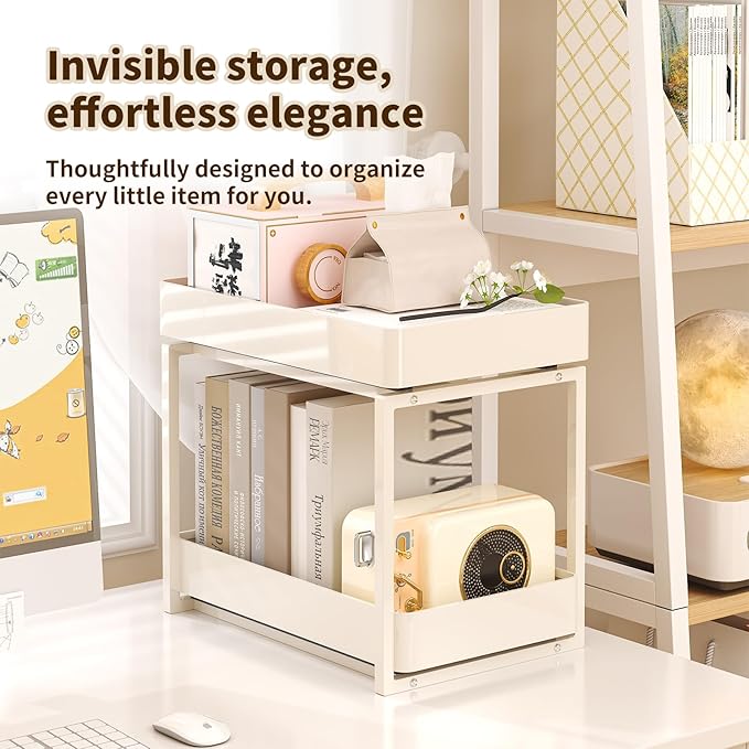 Pull Out Cabinet Organizer 1 pack 2 Tier Kitchen Under Sink Organizers and Storage for Clear Bathroom MultiPurpose Cabinet Organizer for Vanity Counter Cupboard Closet (1Set White)