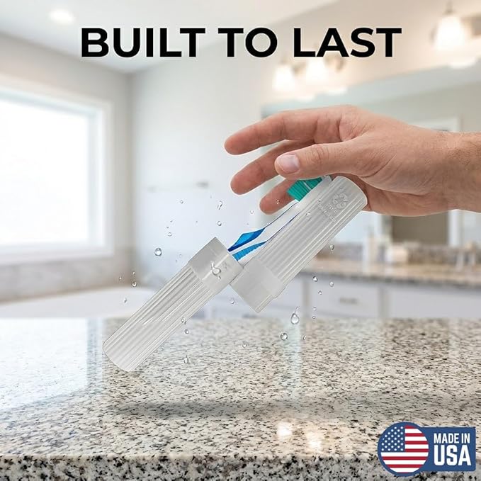 Toothbrush Holder - White, Made in USA, with Ventilation Holes, for Toothbrush Covers, Toothbrush Holder, Toothbrush Soft, Durable Design, Hygienic Bathroom Accessory