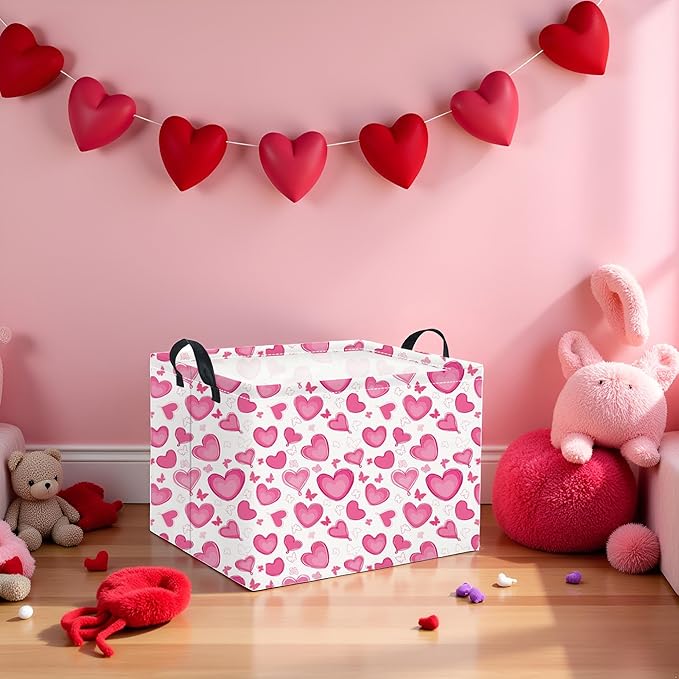 Rectangular Valentines Basket for Women Girls Storage Bin Organizer Box Shelf Room Decor(Butterfly Heart)