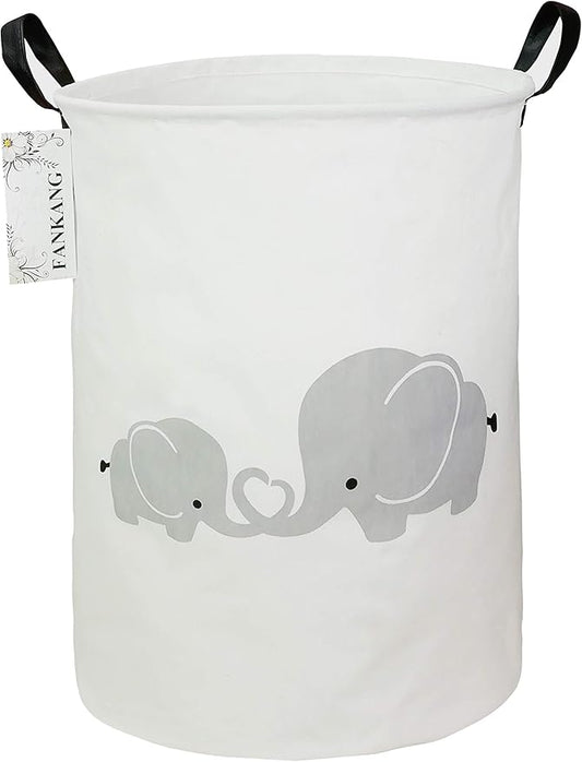 FANKANG Storage Basket, Nursery Hamper Canvas Laundry Basket Foldable with Waterproof PE Coating Large Storage Baskets for Kids Boys and Girls, Office, Bedroom, Clothes,Toysï¼Love Elephantï¼