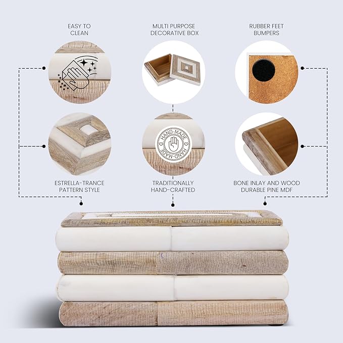 Handicrafts Home Small Decorative Box with Lid– 8x4x4” Trinket, Remote Control & Keepsake Memory Box, Decorative Accent for Coffee Table, Shelf, Mantle & Boho Home Decor- Drancy Ribbed