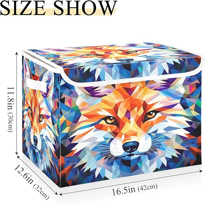 Fox Geometric Collapsible Storage Bins with Lids Decorative Fabric Cubes Closet Organizer Basket Boxes Containers for Clothes Box Chest Folding Rectangle