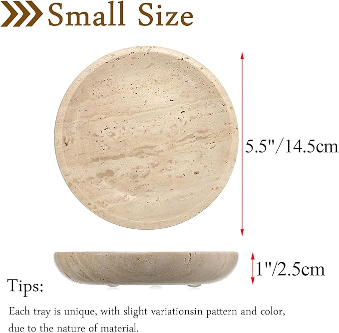 Hipiwe Small Key Bowl for Entryway, 5.5" Round Decorative Ring Holder Dish Natural Travertine Stone Trinket Tray Jewelry Dish Plate Candle Tray for Earring Necklaces Home Decor