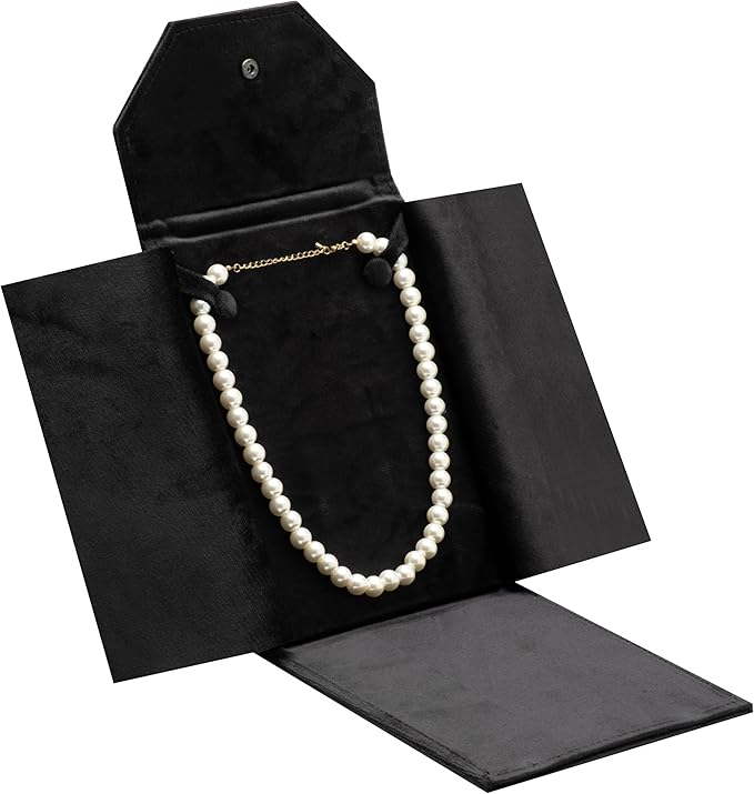 Velvet Necklace Jewelry Travel Folder Storage Display Case (Black)