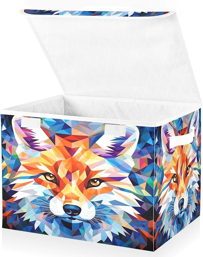 Fox Geometric Collapsible Storage Bins with Lids Decorative Fabric Cubes Closet Organizer Basket Boxes Containers for Clothes Box Chest Folding Rectangle