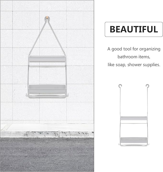 HEALLILY Shower Head Hanging Storage Basket Gray Double Layer Bathroom Caddy Toiletries Holder Portable Sundries Organizer for Bathroom Storage