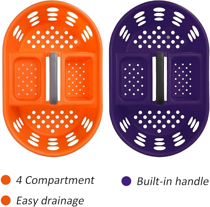 Large Shower Caddy Portable 2PC - Made in USA Plastic Jumbo Size Dorm Storage Candy Tote with Handle Shower Organizer for Bathroom, Pantry, Kitchen, College Dorm, Orange/Purple