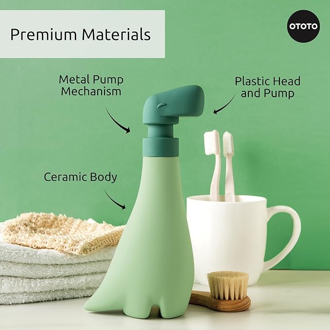 OTOTO New Soapasaurous Dino Hand Soap Dispenser - Cute Bathroom Accessories, Liquid Dish Soap Dispenser, Dinosaur, Cute Kitchen Accessories, Gifts for Kids