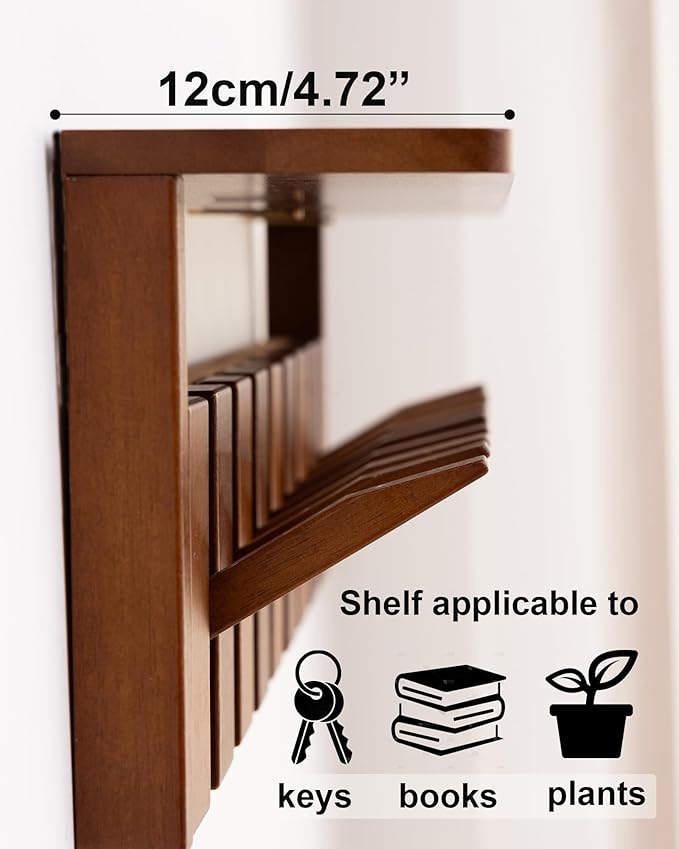 Wooden Coat Rack Wall Mount with Shelf, Heavy Duty Entryway Organizer with 8 Hooks,Coat Hooks Hanger for Coats, Hats, Bags & Towels, Walnut Wall Hanger for Hallway, Bedroom, Kitchen (6 Hooks)