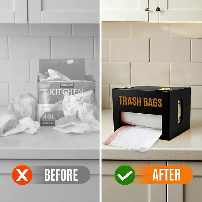 Extra Large Black Bamboo Trash Bag Organizer Roll Holder, Fits Costco & Sam's Club Jumbo Rolls, Under-Sink, Cabinet & Wall Mount Dispenser, Garbage Bag Storage for Kitchen, Pantry, Garage