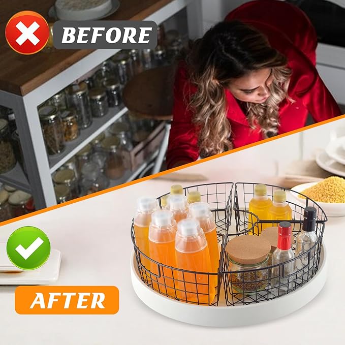 2 Pack Lazy Susan Basket Lazy Susan Organizer Bins for 18"/20" Diameter Turntable 1/4 Wedge Corner Cabinet Organizer Metal Lazy Susan Kitchen Organization with Handle for Cabinet Fridge 9x6.2x4 Inch