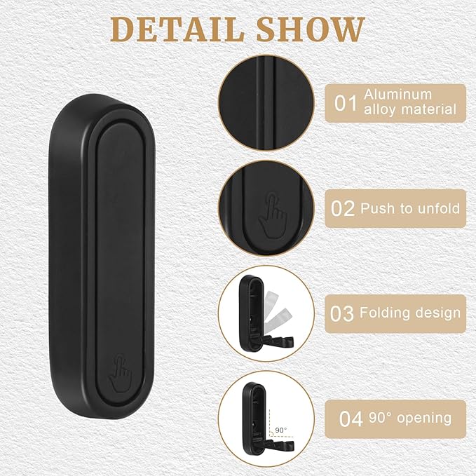 2PCS Invisible Folding Wall Hooks, Coat Rack Wall Mount, Foldable Clothes Hooks Can be Installed in Closets, Bedrooms, Bathrooms, Living Rooms, for Hanging Towels, Hats, Backpacks(Black)